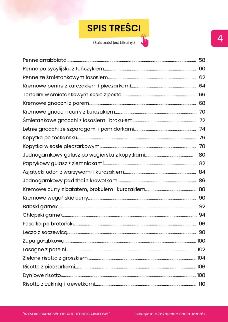 Wysokobiałkowe obiady spis treści 2